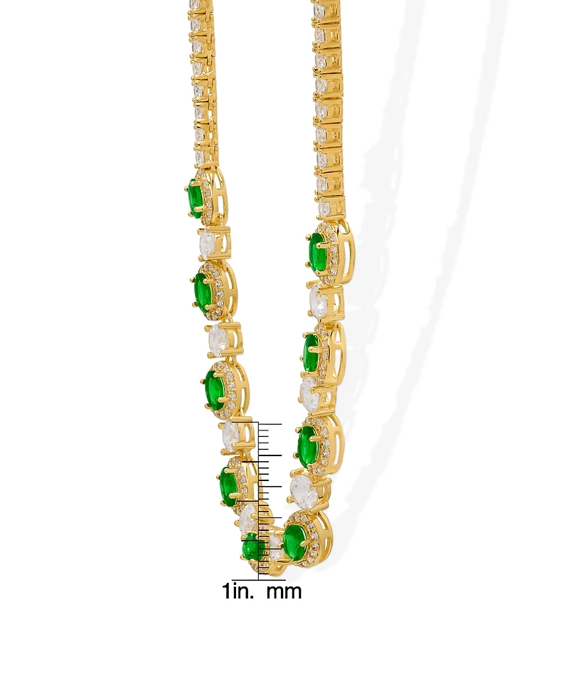 Macy's Simulated Emerald and Cubic Zirconia Oval Halo Frontal 18'' Necklace