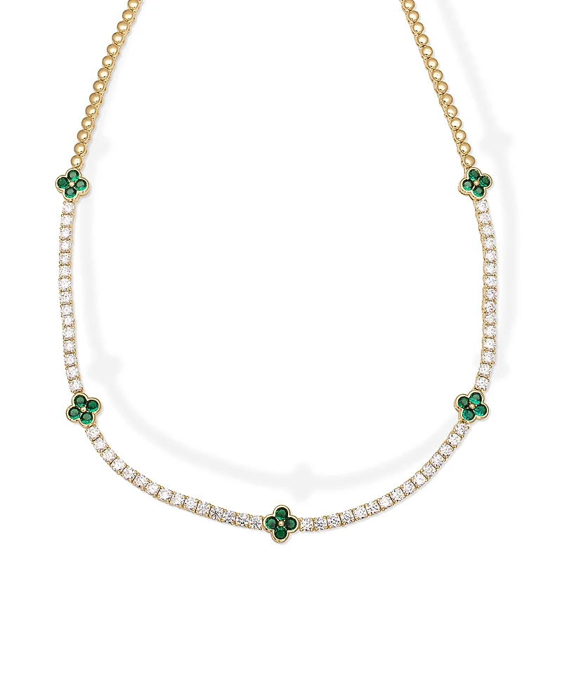 Macy's Simulated Emerald and Cubic Zirconia Clover and 18'' Necklace