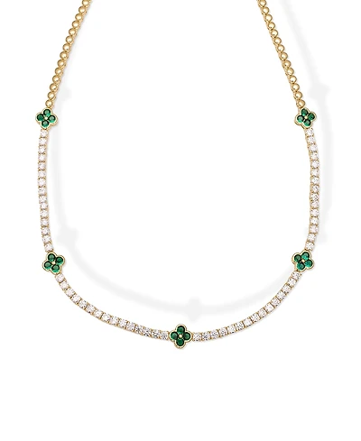 Macy's Simulated Emerald and Cubic Zirconia Clover and 18'' Necklace