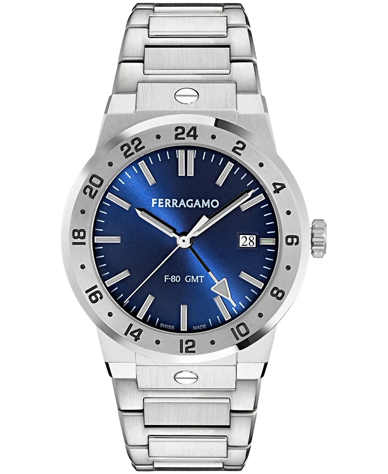 Ferragamo Men's Silver Stainless Steel Bracelet Gmt Watch 41mm