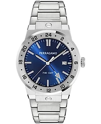 Ferragamo Men's Silver Stainless Steel Bracelet Gmt Watch 41mm