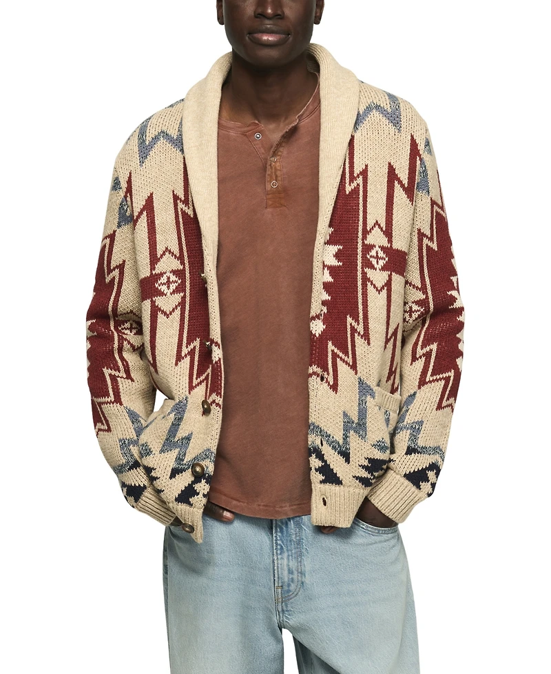 Lucky Brand Men's Southwestern Shawl Collar Cardigan Regular-Fit Sweater
