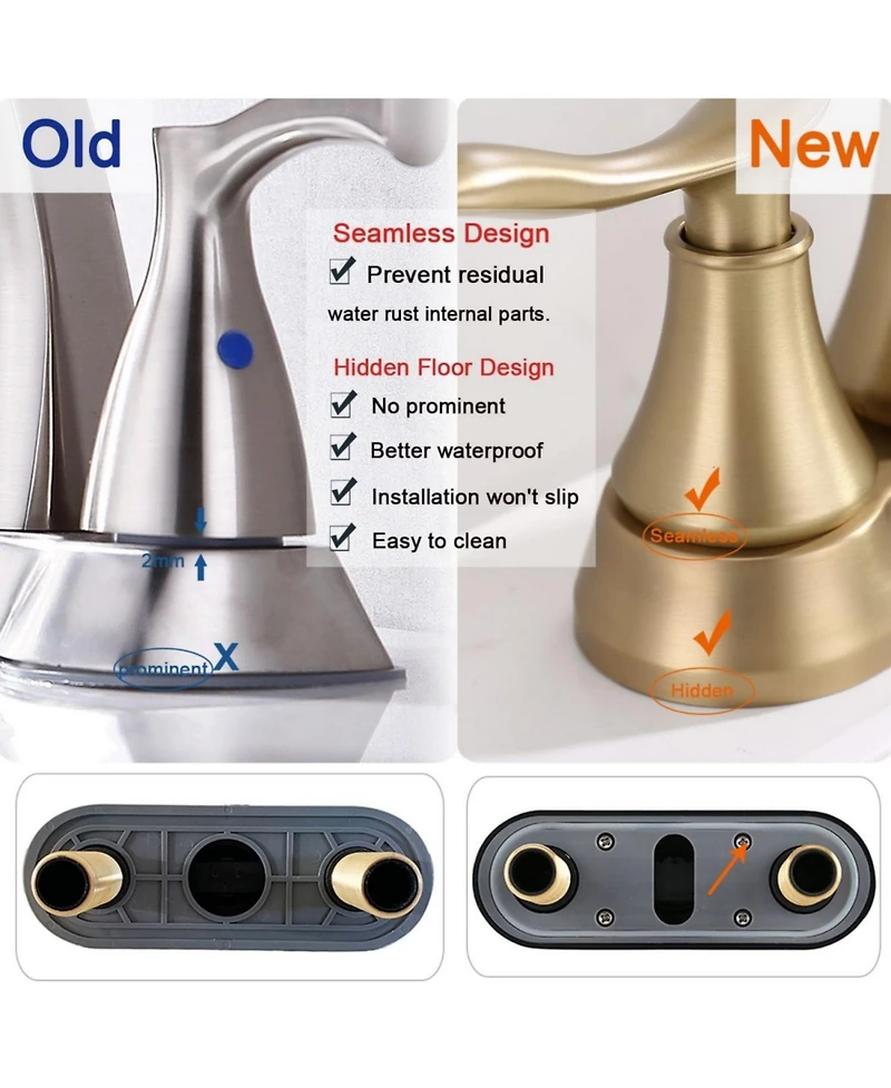 Phying 4 Inch Bathroom Faucet 2-Handle Vanity Sink Faucet with Pop-up Drain Assembly and Water Supply Hoses Modern Basin Mixer Tap for Bathroom