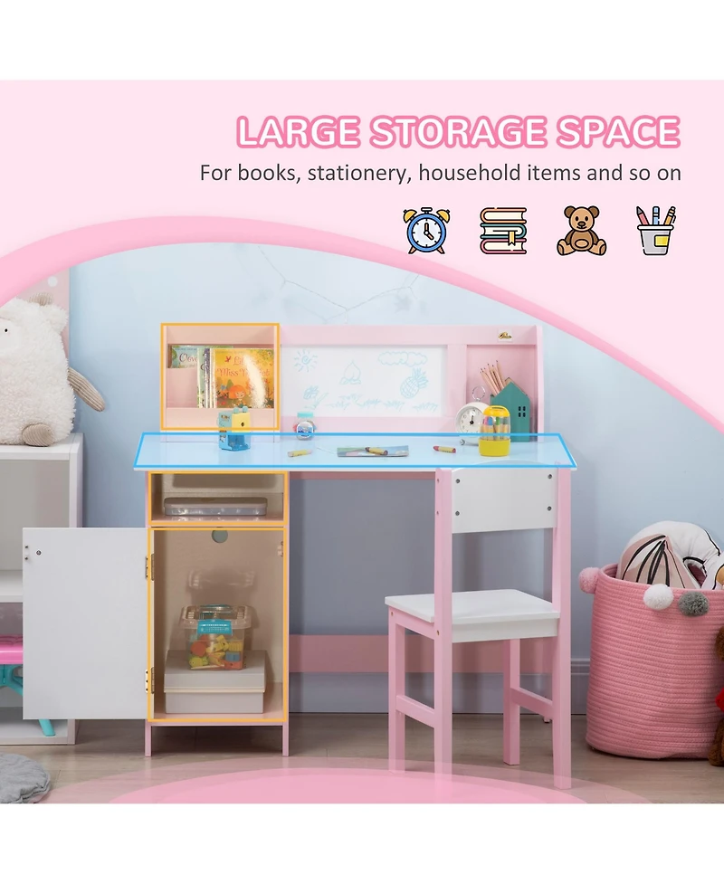 Qaba Toddler Table and Chair Set, Kids Writing Desk Homework Table,