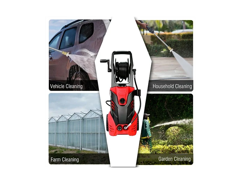 Lucky One 3000 Psi Electric Pressure Washer with Patio Cleaner, 5 Nozzles and Hose Reel