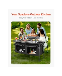Sugift Folding Aluminum Camping Kitchen Table with 3 Adjustable Heights Windscreen and Storage