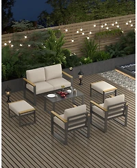 gaomon All-Weather Indoor/ Outdoor Loveseat Sofa Set for Balcony, Garden, Deck