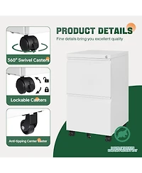 gaomon 2-Drawer Mobile Under Desk File Organizer on Wheels, Metal Filing Cabinet with Lock for A4/Letter/Legal, Smooth Glide Drawers