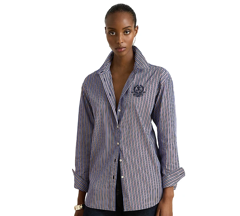 Lauren Ralph Petite Relaxed-Fit Striped Broadcloth Blouse