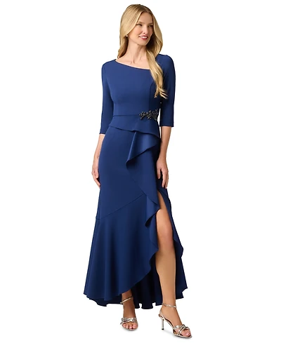 Adrianna Papell Women's Asymmetrical Bead Crepe Gown