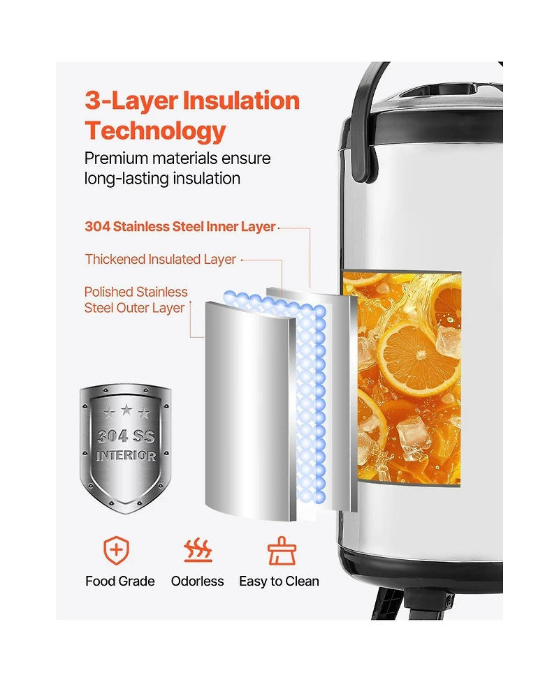 Sugift 2.4 Gallon Insulated Beverage Dispenser with Temperature Display and Stainless Steel Body