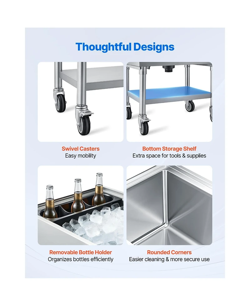 Sugift 65.1 Quart Nsf Certified Stainless Steel Commercial Ice Bin with Sliding Lid and Bottle Holders