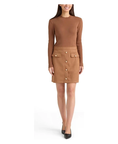 Ellen Tracy Women's Long-Sleeve Mock-Neckline Ribbed-Knit Dress