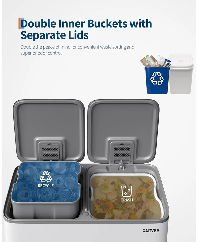 gaomon 2 x 10.6 Gal Stainless Steel Dual Compartment Step-On Kitchen Garbage and Recycling Bin