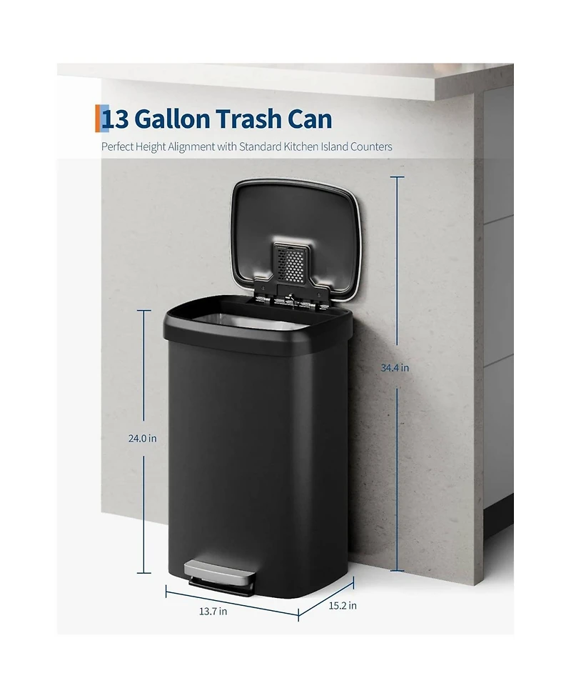 gaomon 13 Gallon Step-On Kitchen Trash Can, Soft-Close Lid, Waste Bin for Home, Office, or Kitchen Storage