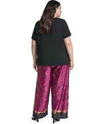Karl Lagerfeld Paris Plus Gemstone Knit Placed-Print Crewneck Blouse
