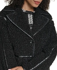 Karl Lagerfeld Paris Women's Faux-Leather-Trim Teddy Coat