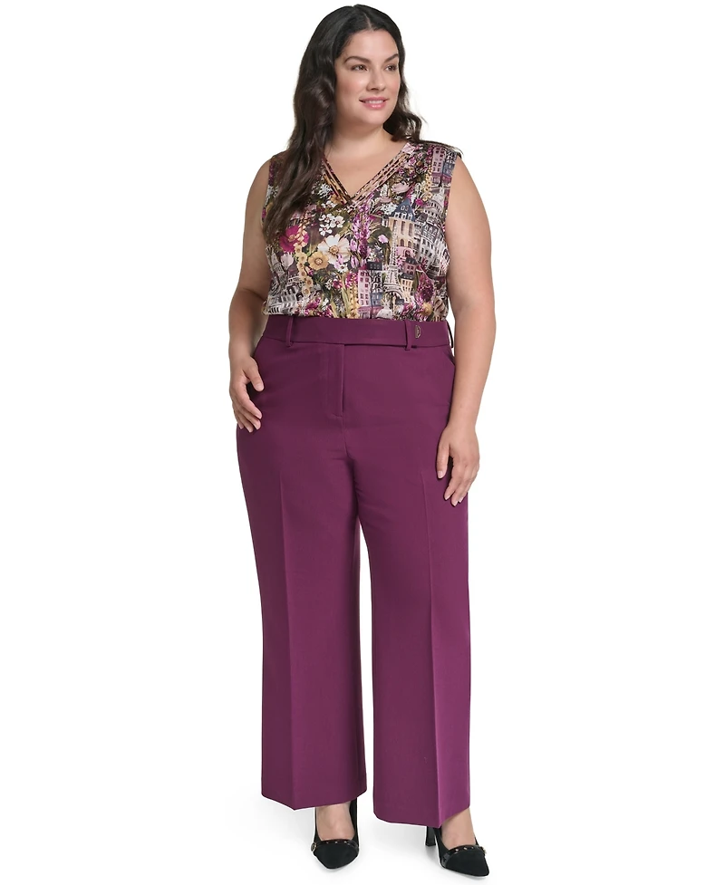 Karl Lagerfeld Paris Plus Size Woven Wide-Leg Pants, Created for Macy's