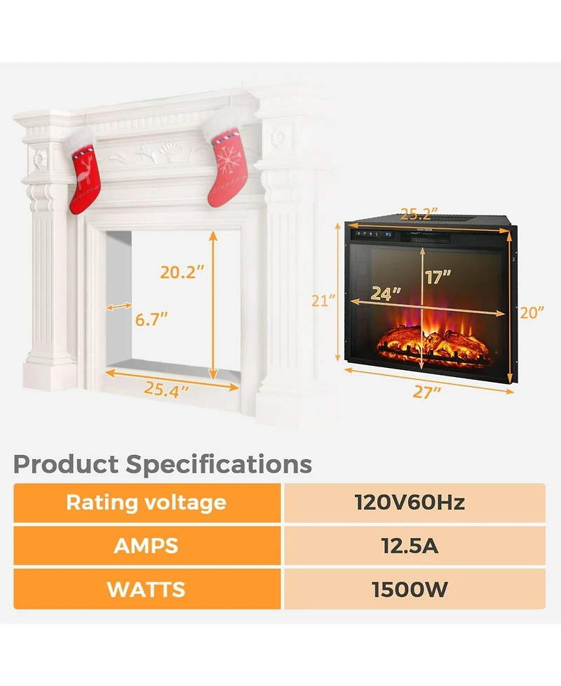 Ecooso Recessed Electric Fireplace heater with Remote Control