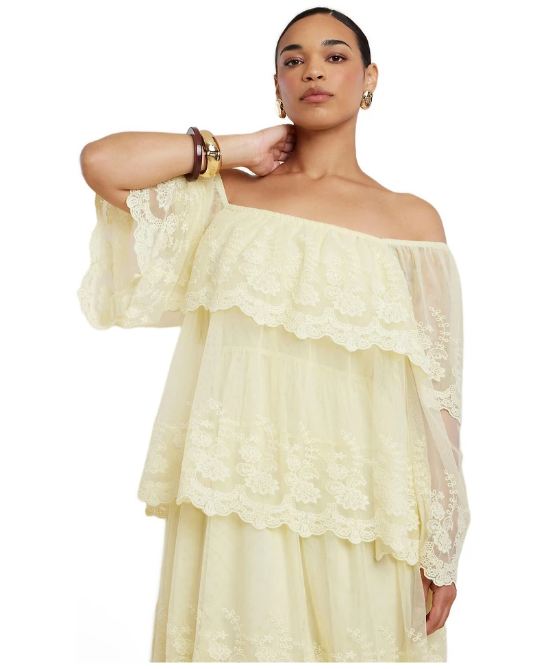 Eloquii Plus Tiered Lace Off-the-Shoulder Maxi Dress