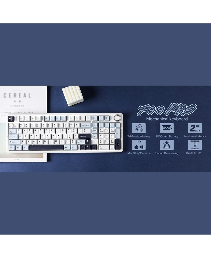 Aula F99 Pro Wireless Mechanical Gaming Keyboard, Tri-Mode Bt Type-c, Rgb Backlit with Multifunctional Knob, 8000mAh Battery
