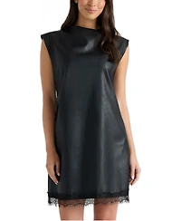 Ellen Tracy Women's Padded-Shoulder High-Neckline Lace-Trim Short Dress