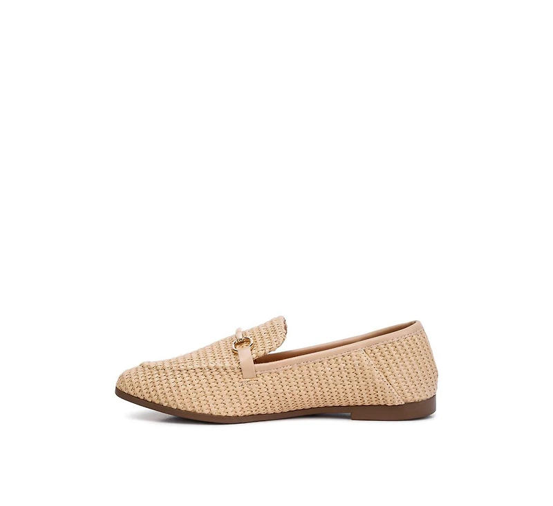 Asher Horsebit Embellished Raffia Loafers Black