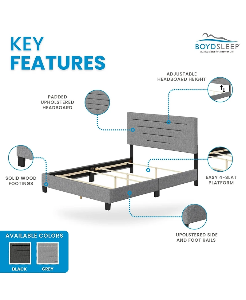 Cordoba Linen Upholstered Platform Bed Frame with Adjustable Headboard
