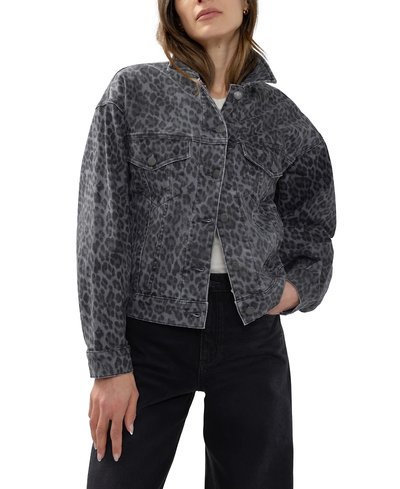 Silver Jeans Co. Women's Short Leopard-Print Denim Jacket