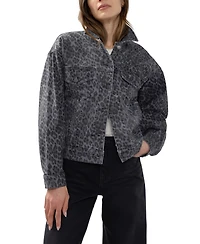 Silver Jeans Co. Women's Short Leopard-Print Denim Jacket