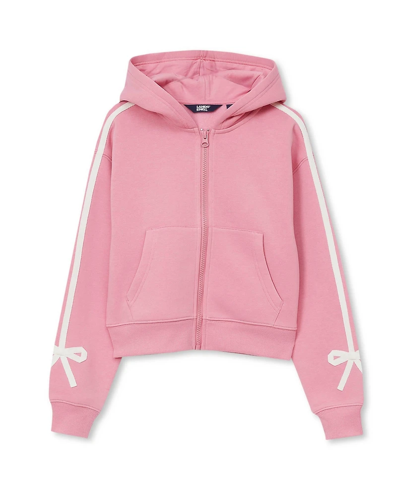 Lands' End Girls Fleece Hooded Zip Up Bow Sweatshirt
