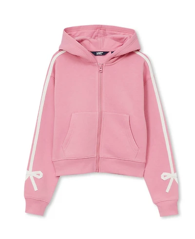 Lands' End Girls Fleece Hooded Zip Up Bow Sweatshirt