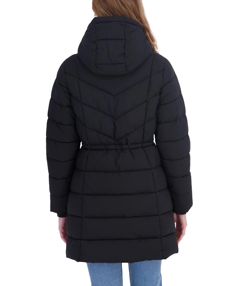Sebby Collection Women's 3/4 Hooded Anorak Stretch Puffer Coat