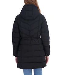 Sebby Collection Women's 3/4 Hooded Anorak Stretch Puffer Coat