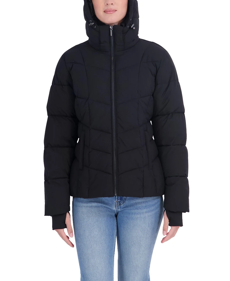 Sebby Collection Women's Short Hooded Stretch Puffer Coat
