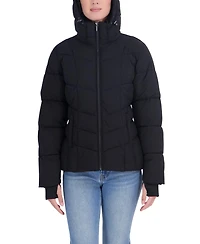 Sebby Collection Women's Short Hooded Stretch Puffer Coat