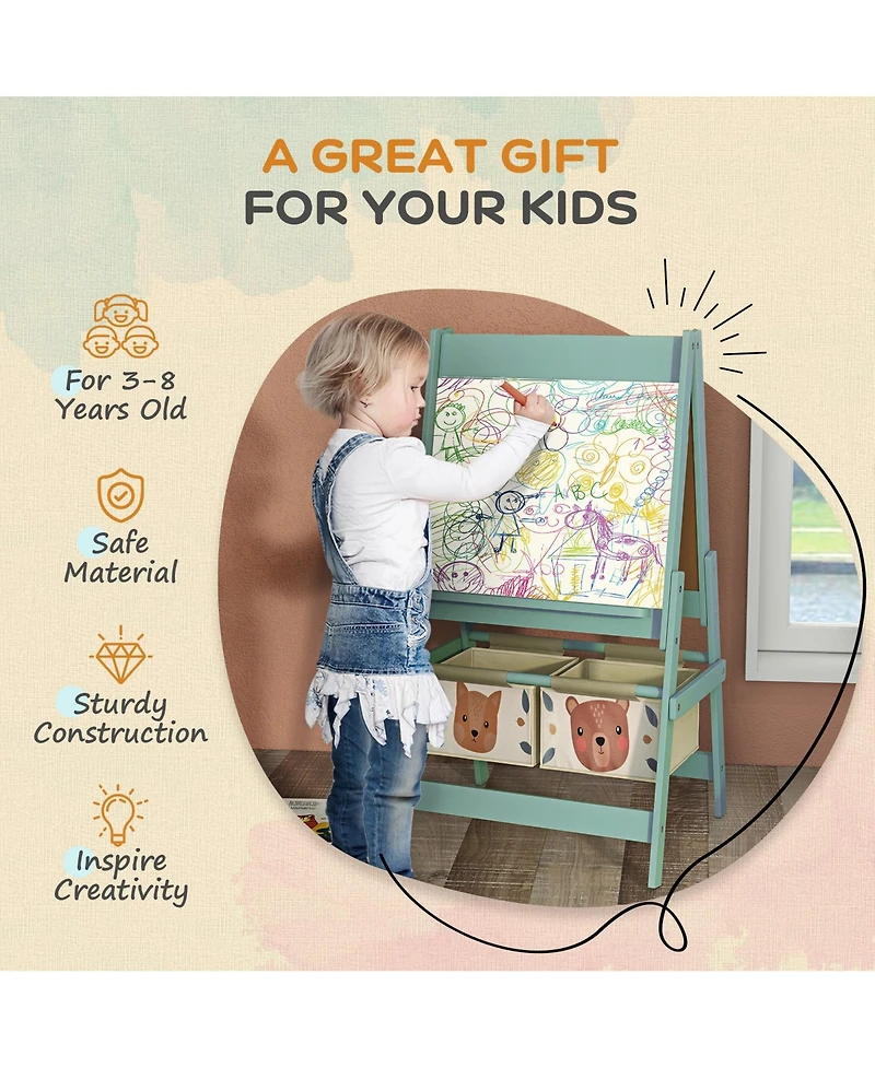 Qaba Kids Toy Organizer and Kids Easel Set with 6 Storage Bins, Paper Roll