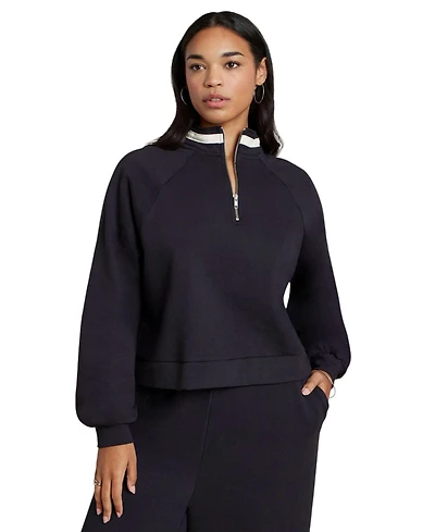 Eloquii Women's Stripe Detail Quarter Zip Sweatshirt