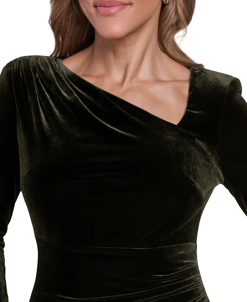 Eliza J Women's Long-Sleeve Asymmetrical Neckline Velvet Gown