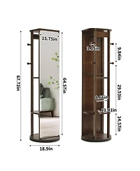 Phying Solid Rubberwood Rotating Full-Length Mirror Jewelry Armoire Cabinet with Multi-Functional Hooks and Storage Organizer, Freestanding