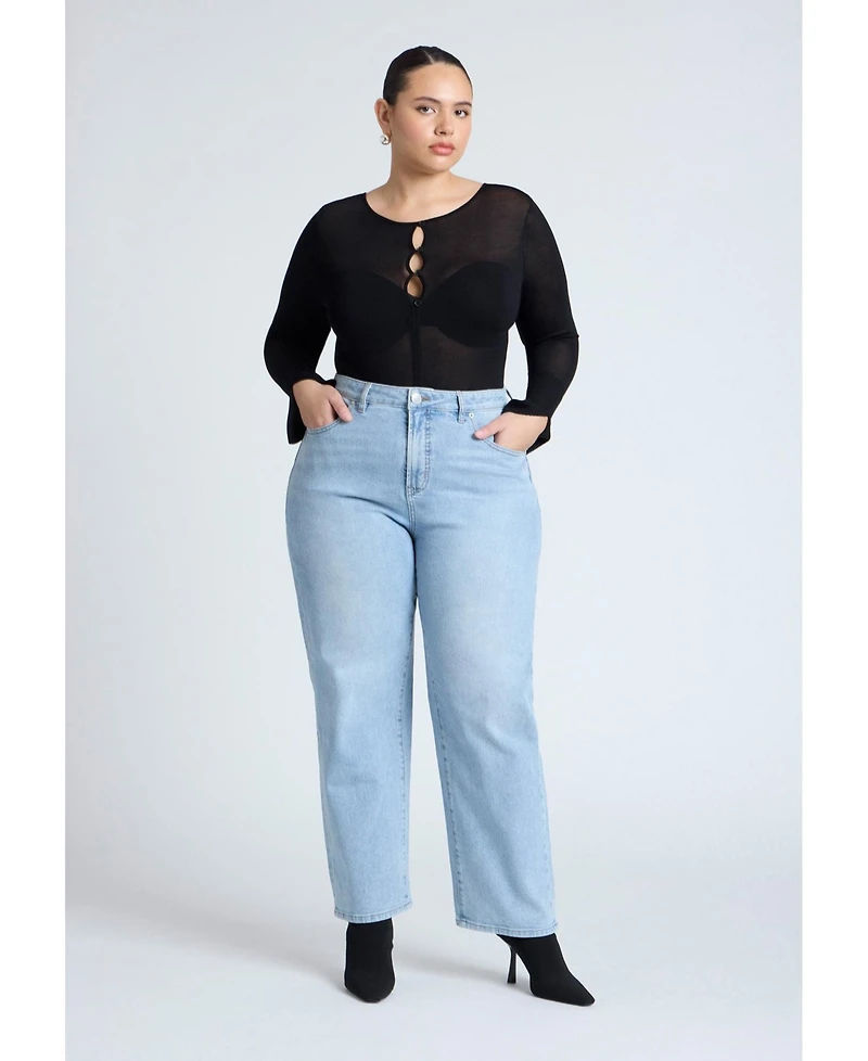 Eloquii Women's Plus Embroidered Naomi Straight Leg Jean