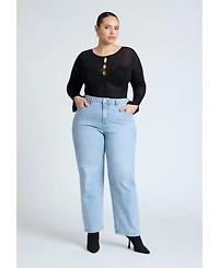 Eloquii Women's Plus Embroidered Naomi Straight Leg Jean