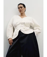 11 Honore Plus Crescent Moon Puff-Sleeve V-Neck Jacket