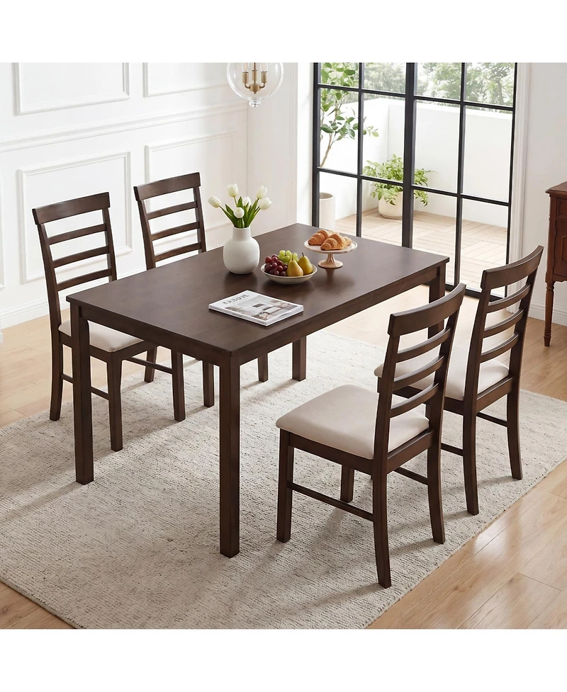 Gymax Farmhouse Kitchen Table Rectangular Dining Table with Solid Rubber Wood Frame