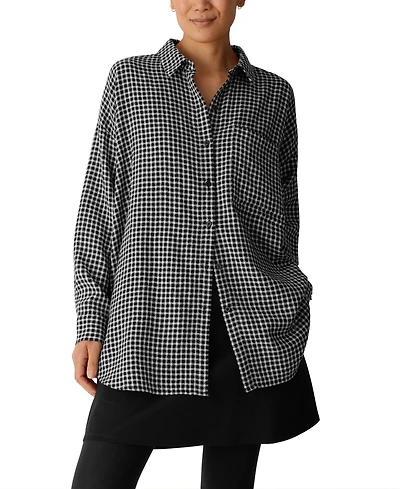 Eileen Fisher Women's Wool-Cotton Check Long-Sleeve Button-Down Shirt