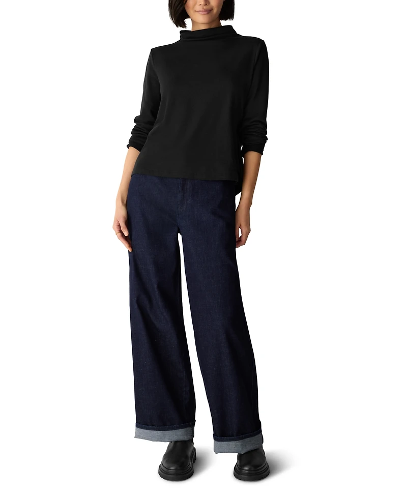 Eileen Fisher Women's Brushed-Fleecy Funnel Neck Long-Sleeve Top