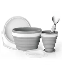 Piscifun Collapsible Silicone Cup Bowl Set Portable Camping Mess Kit With Stainless Steel Spork Lid For Hiking Travel