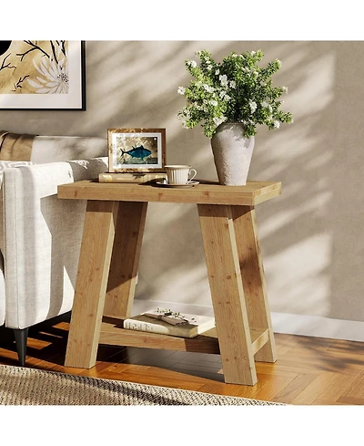 Tribesigns Solid Wood End Table with 2-Tier Storage Shelf, Side Table