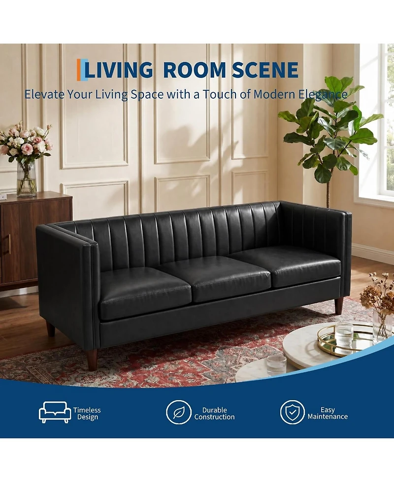 gaomon 81'' Modern Leather Couch for Living Room, Mid Century Sofa with Deep Seat, Chesterfield 3 Seat Office