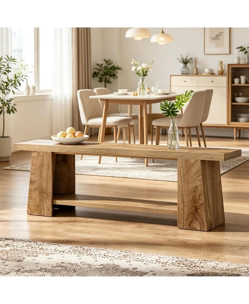 Slickblue Farmhouse Style Wooden Bench with Rustic Warm Wood Finish